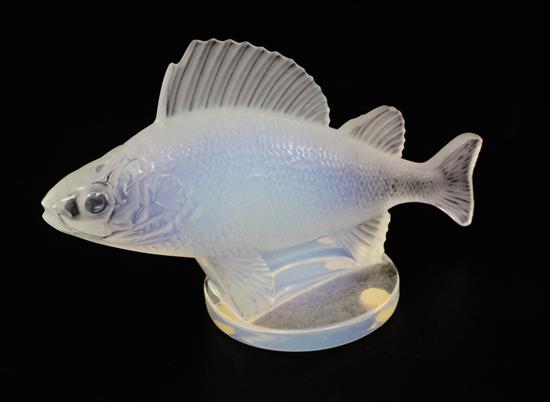 Perche Poisson/Perch. A glass mascot by René Lalique, introduced on 20/4/1929, No.1158, height 10cm.